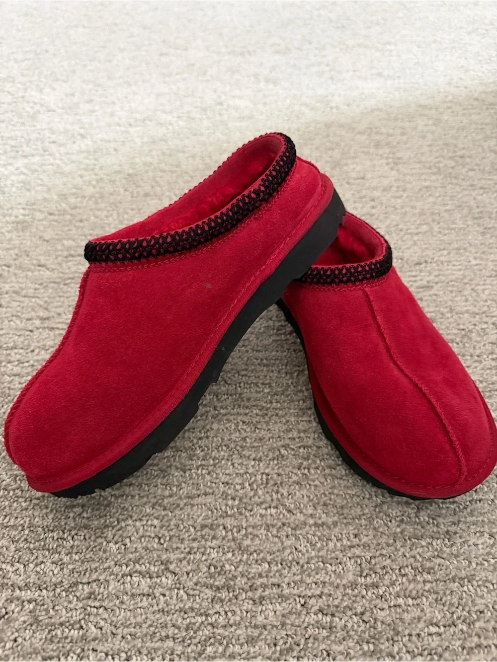 UGG kids Red Suede Slip-On Slippers